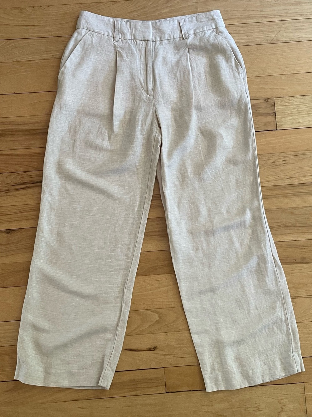 LOFT Outlet Beige Wide-Leg Linen Blend Peyton Trousers Petite
